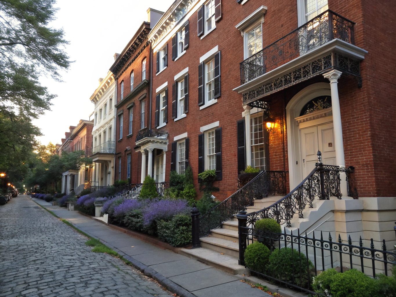 Classic red brick townhouse with manicured front garden